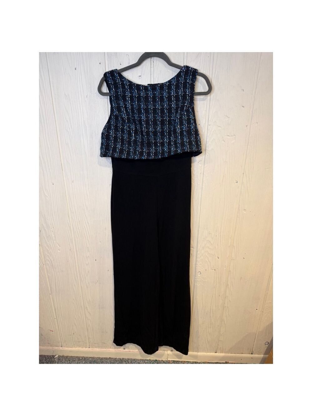 Eva Franco Black Blue Plaid Jumpsuit Size 6